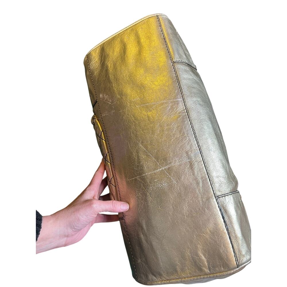 Vintage Juicy Couture Metallic Gold Leather Satchel Y2K P&G Era Bowler Bag - Picture 7 of 12